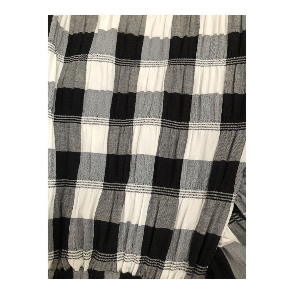 Maple Womens V Neck Gingam Checkered Puff Sleeve Beach Romper‎ Size Sz Med - Picture 10 of 12